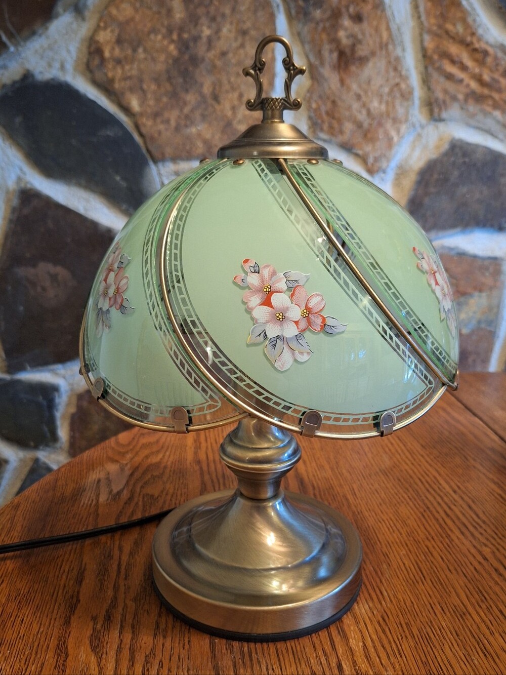 Vintage Style Mint Floral Table Lamp with Brass Base